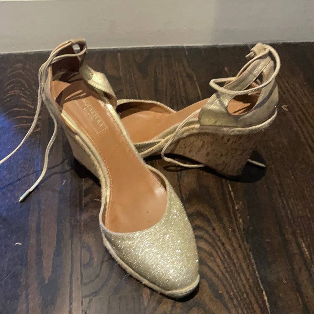 Sparkly Aquazzura gold glitter wedges sz41 (10)